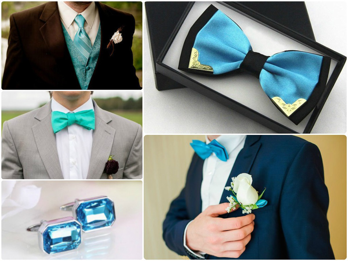 бирюзовый галстук на цветную свадьбу